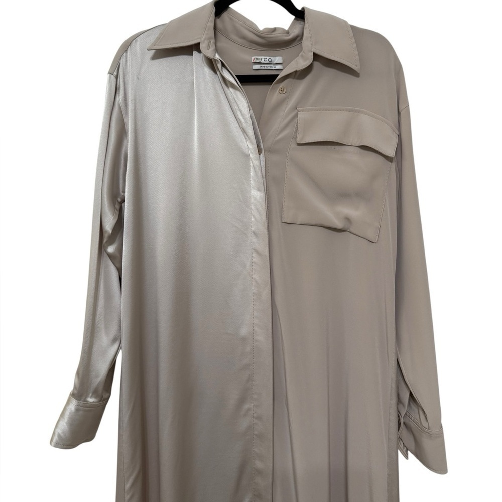 CO Dress Women XS Ivory Tie Waist Long Sleeve Collared Button Front - Picture 4 of 17